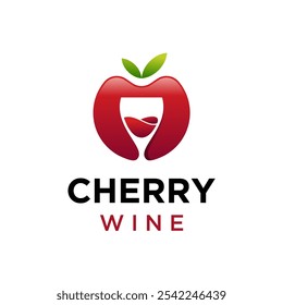 Diseño de logotipo de cóctel de jugo de fruta de cereza y vino