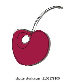 Cherry fruits. continious one line art hand drawing style for logo isolated on white background. Minimalistic art, colorful poster. Vector illustration