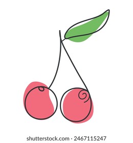 Cherry fruits in continuous drawing style. Abstract minimalistic style. Drawing the fruit with one line, eps 10. For a logo or poster