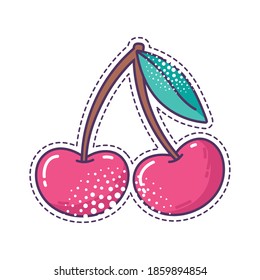 cherry fruits pop art element sticker icon isolated design vector illustration