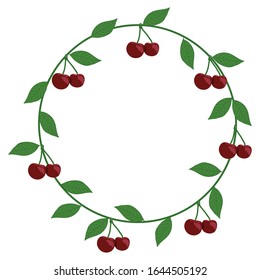frutos de cereza, marco vectorial redondo