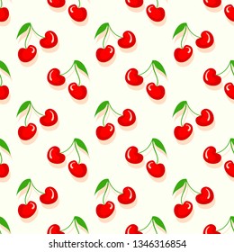  Cherry fruits seamless pattern. Summer red cherries  sweet fruit print design