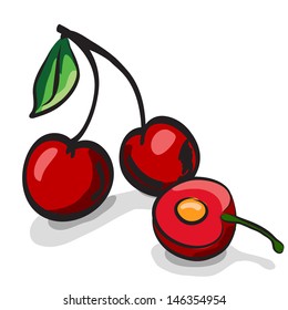 Cherry fruits sketch drawing vector set
