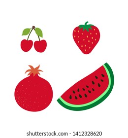 Cherry, garnet, watermelon, merry and strawberry. Red berries and fruits. Hand drawn doodle vector sketch. Sweet food menu