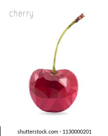 Cherry, geometric polygonal fruit, triangles, vector illustration