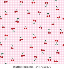 Cherry Gingham Picnic Coquette Summer Spring Seamless Background Repeat Pattern