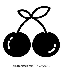 Cherry Glyph Flat Icon Isolated On White Background