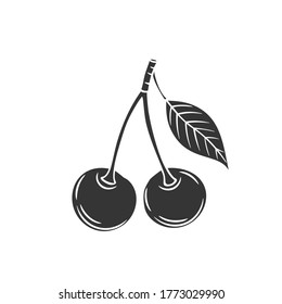Cherry glyph icon. Berry in retro style, summer fruit vector illustration for design advertising products shop or market.