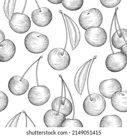 Cherry graphic berry black white seamless pattern sketch illustration vector 