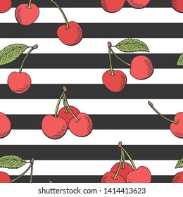 Cherry graphic berry color seamless pattern background sketch illustration vector