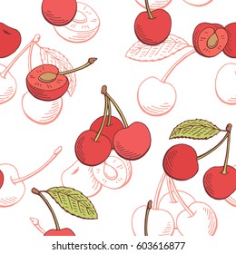 Cherry graphic berry red color seamless pattern sketch illustration vector