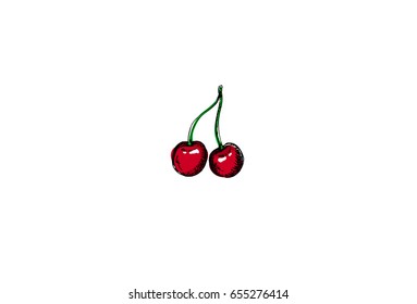 Cherry, graphic hand drawn illustration isolated on white background