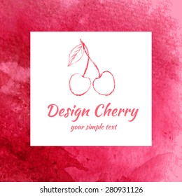 Cherry graphic sketch isolated on white, Watercolor red background, Vector illustration, Design template for packaging, fruits label and banner, paper, tea, cosmetic, printing, natural eco product