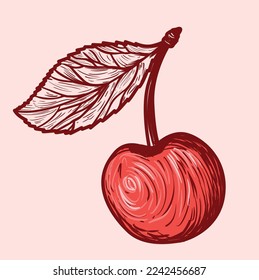 Cherry hand drawn illustration. sketch. Great for label, poster, print.