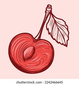 Cherry hand drawn illustration. sketch. Great for label, poster, print.