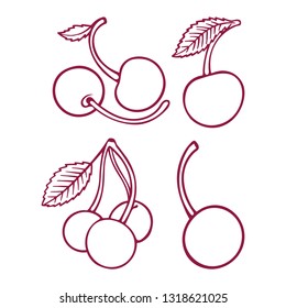 Cherry. Hand drawn cherry illustrations set. Cherry sketch drawings.