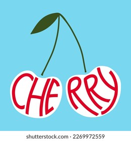 Letras dibujadas a mano. Ilustración de color vectorial con cereza. Elegante ilustración vectorial con cerezo extraído de letras a mano para sus productos impresos.