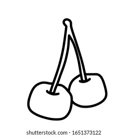 Icono del doodle dibujado a mano de cerezo. Dibujo vectorial de una baya saludable - cereza fresca cruda en una rama para impresión, web, teléfono móvil e infografías aisladas en un fondo blanco.