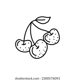 Cherry hand drawn outline doodle icon. Vector sketch illustration of healthy berry, fresh raw cherry on a branch with a leaf for print, web, mobile and infographics isolated on white background.