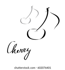 Cherry. Hand drawn vector illustration on white background. 
