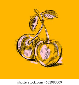 Cherry  hand drawn  vector illustration