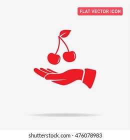 Cherry and hand icon. Vector concept illustration for design.