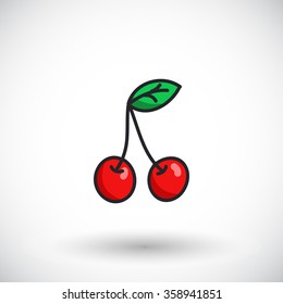 Cherry. Hand-drawn cartoon fruit icon. Doodle drawing.  Vector illustration