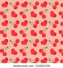 Cherry heart pattern on a pink background for a cheerful mood.