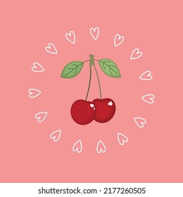 Cherry heart Patterns, Red seamless cherry, Cherry pink Background, Cherry Wallpaper Love Cards Vector Stock Vector Illustration. 
