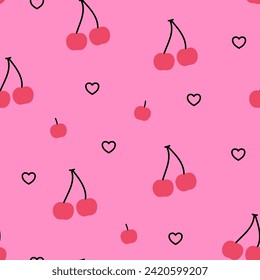 cherry heart pink background wallpaper seamless pattern 