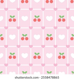 cherry and heart seamless pattern design for background, wallpaper, textile design, fabric, card , wrapping paper, notebook, diary cover, blanket, blanket for kids, decorative and etc.