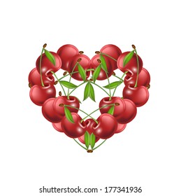cherry heart shape isolated on white background