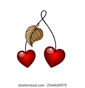 Cherry heart shaped handmade. Isolate on a white background. hand drawn vector illustration