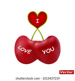 cherry heart shaped vectors for Valentine's day isolated on white background