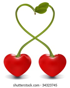cherry heart in vector, contains gradient mesh elements