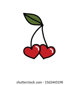 cherry hearts doodle icon, vector illustration