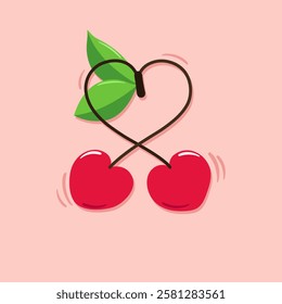 Cherry hearts on a pink background. Love.