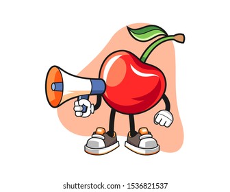 Cherry hold megaphone cartoon. Mascot Character vector.