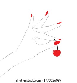 cherry holding red nails hand