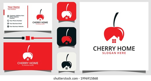 diseño del logotipo del hogar del cereza diseño del vector plantilla de la tarjeta de negocio fondo
