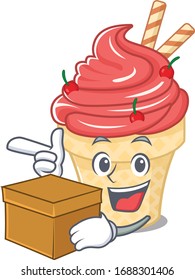 cherry ice cream cartoon design style having a box