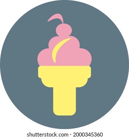 Cherry ice cream in cone, illustration, on a white background.