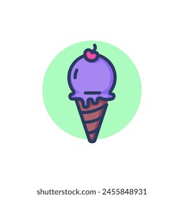 Cherry ice cream in cone line icon. Fruit, bubble, sweet outline sign. Dessert and food concept. Vector illustrationl for web design and apps