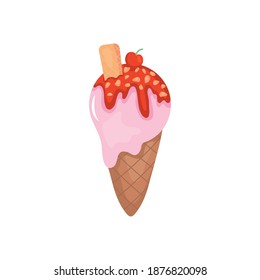 helado de cerezo con salsa roja sobre fondo blanco, diseño colorido, ilustración vectorial