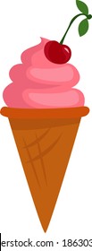 Cherry ice cream, illustration, vector on white background.