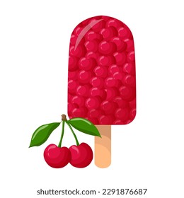 Cherry ice cream, cherry sorbet. For sticker and t shirt design, posters, logos, labels, banners, stickers, product packaging design, etc. Vector illustration.