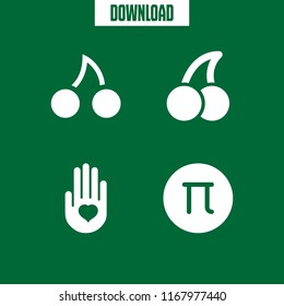 cherry icon. 4 cherry vector set. heart on the palm, cherries and pi icons for web and design about cherry theme
