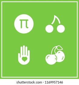 cherry icon. 4 cherry vector set. pi, heart on the palm and cherries icons for web and design about cherry theme