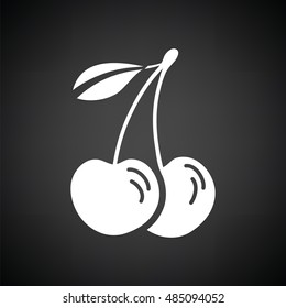 Cherry icon. Black background with white. Vector illustration.