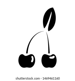 Cherry icon, black isolated on white background, vector illustration.